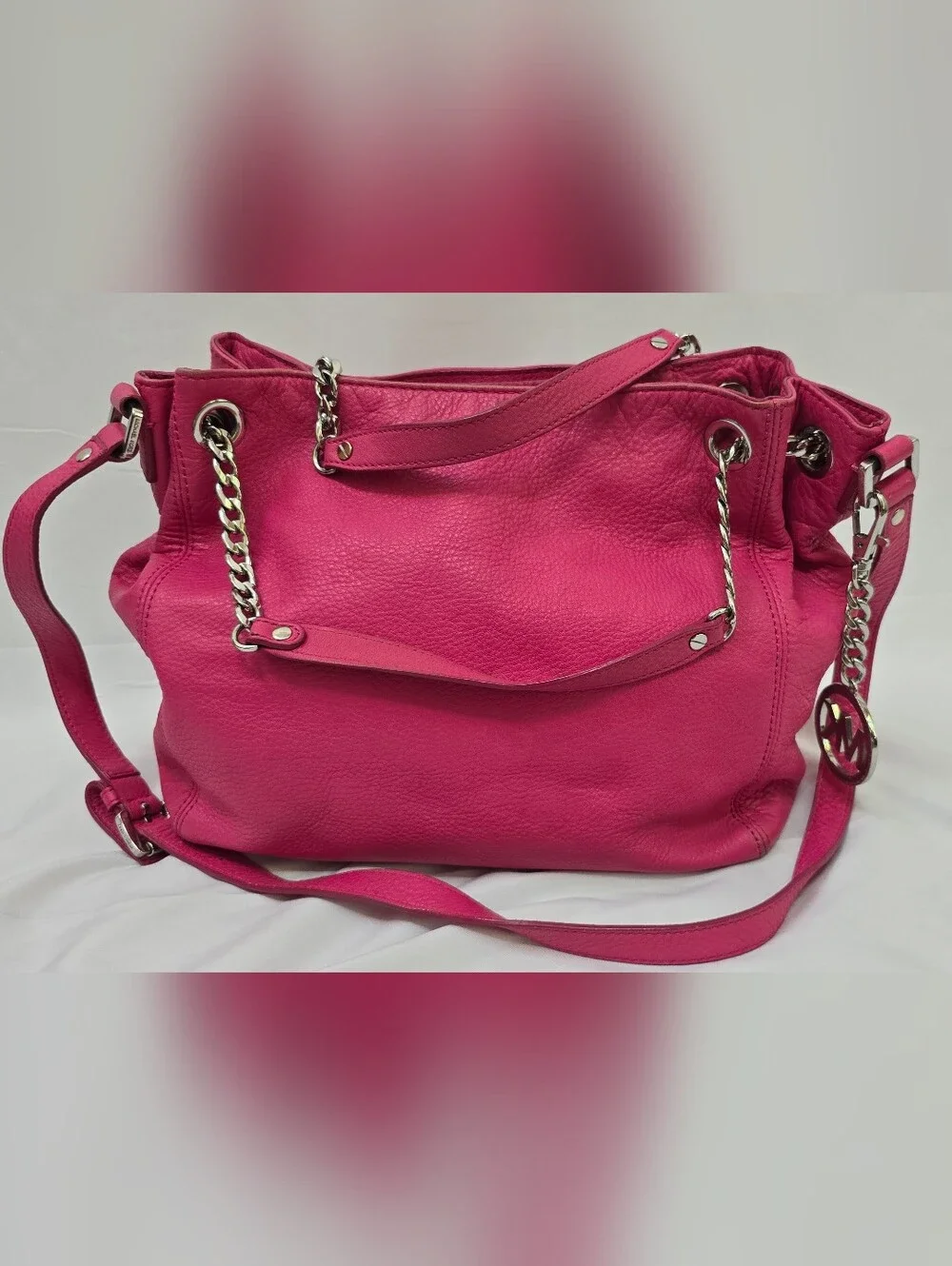 Michael Kors Jet Set Hot Pink Leather Chain Tote
